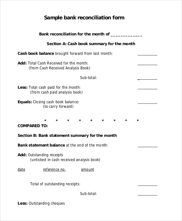 bank reconciliation sample