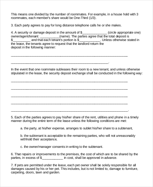 roommate agreement example