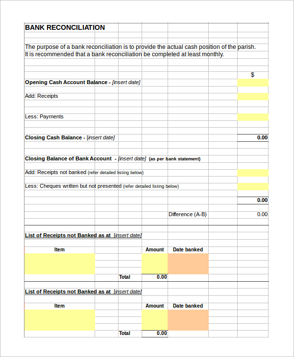 account reconciliation template excel