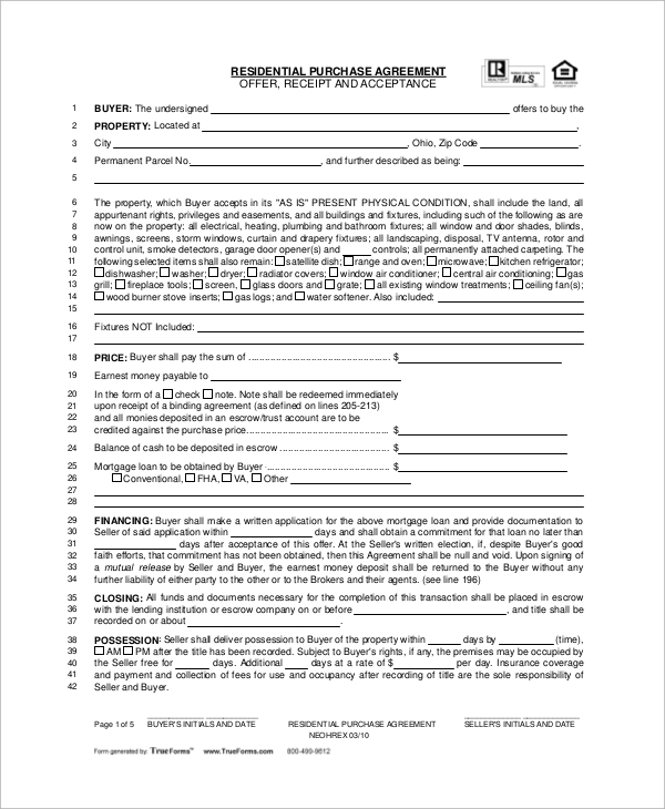 residential purchase agreement