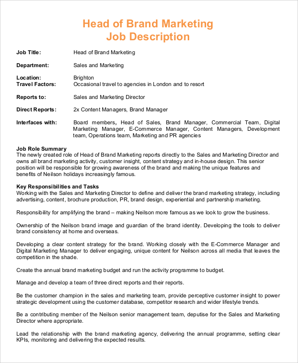 Free 9+ Sample Marketing Manager Job Descriptions In Pdf