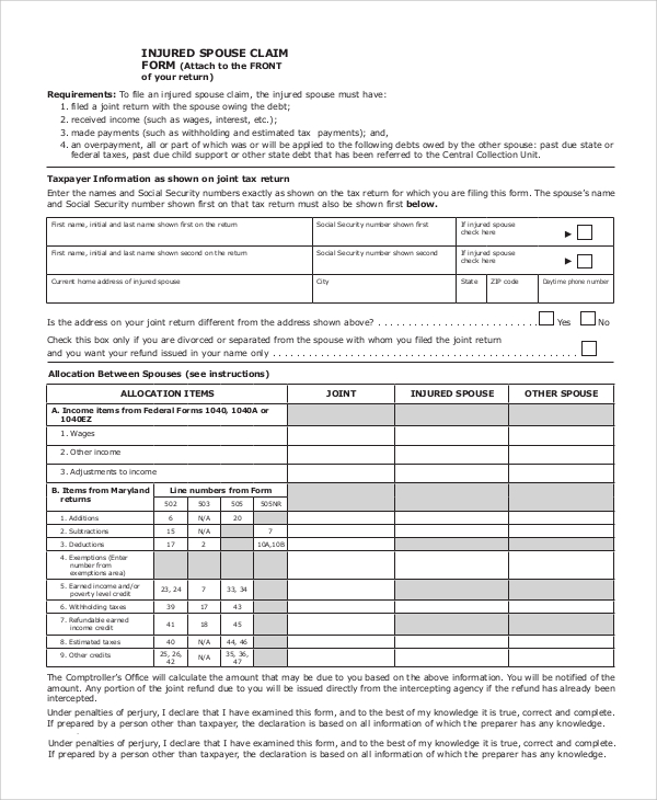 Spouse Tax Adjustment Worksheet