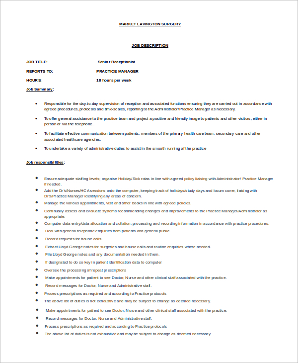 job description for car dealership receptionist for resume