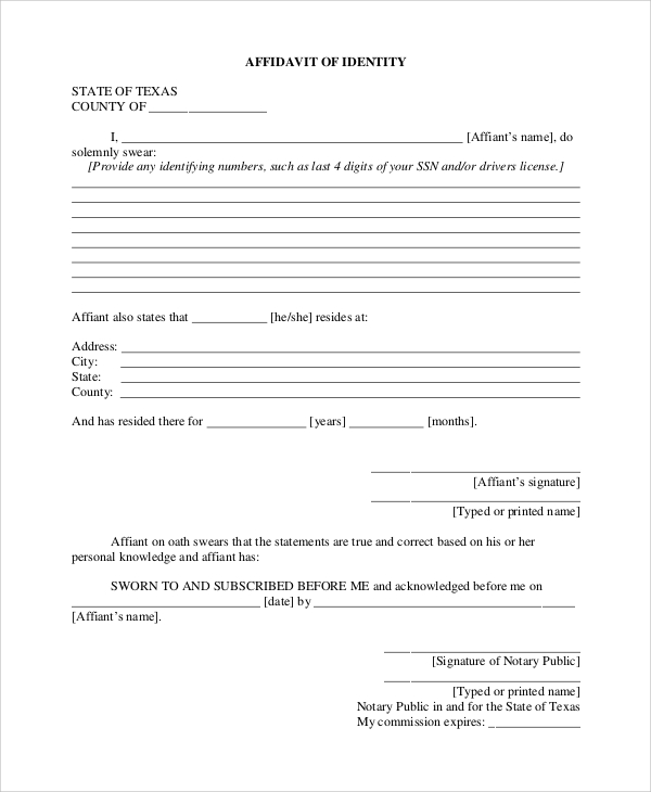 affidavit of identity form