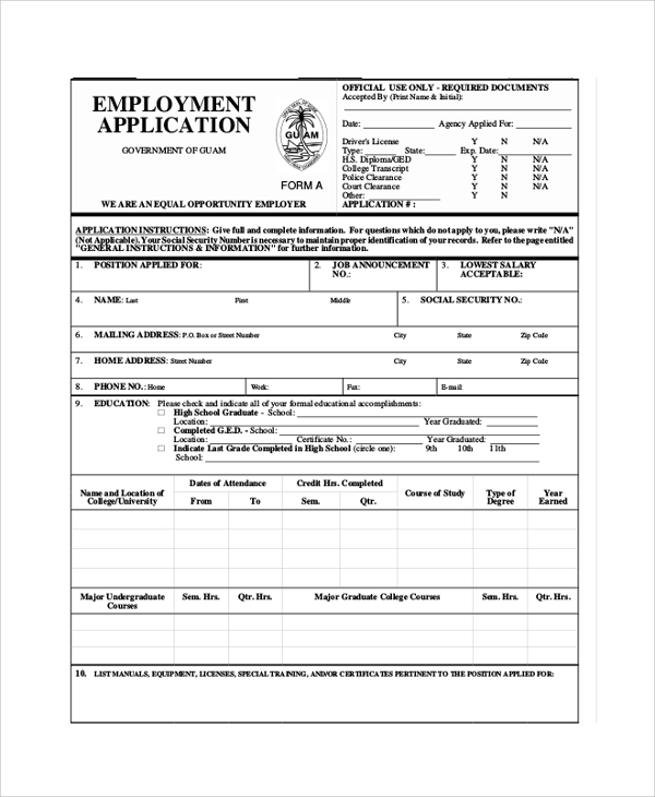 government employment application