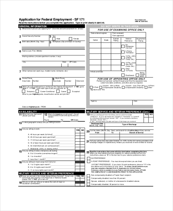 application for federal employment
