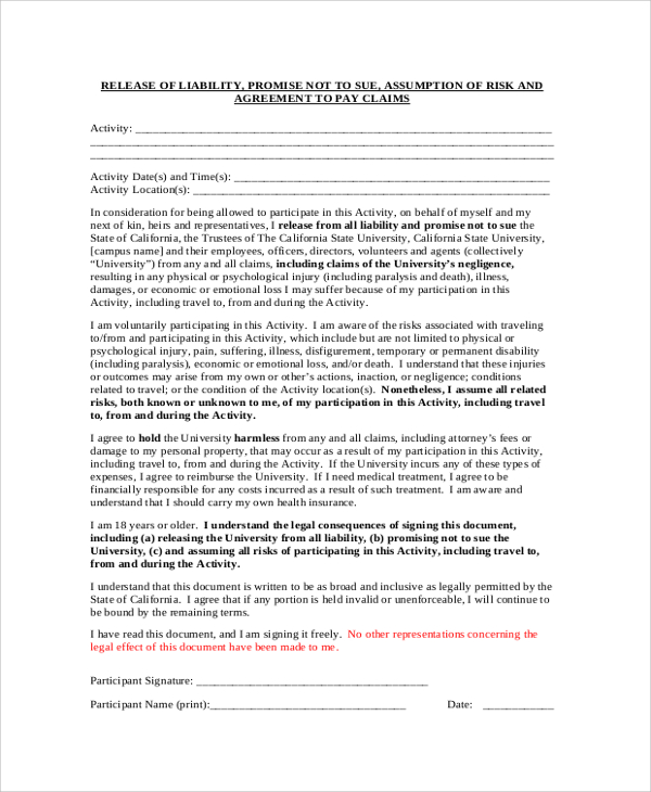 legal release of liability form