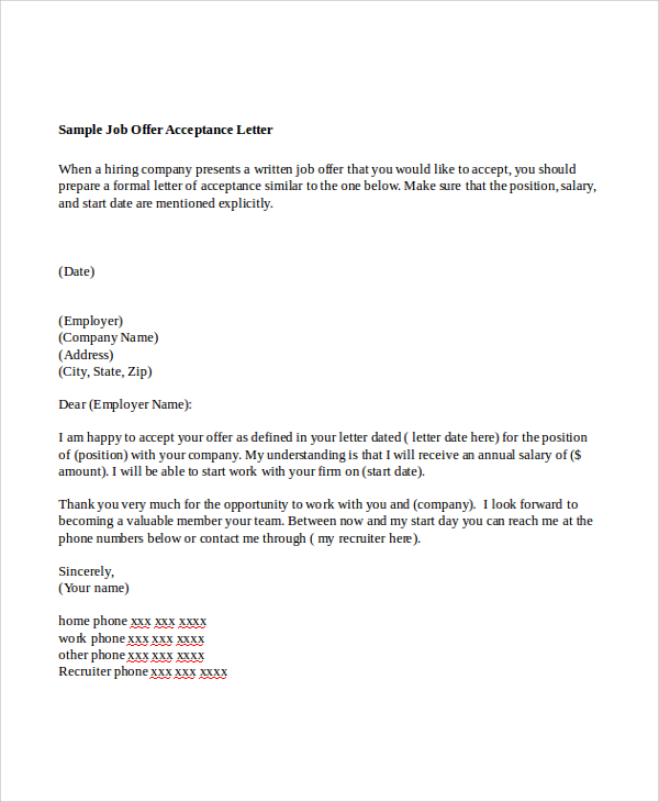 7+ Sample Offer Letters  Sample Templates