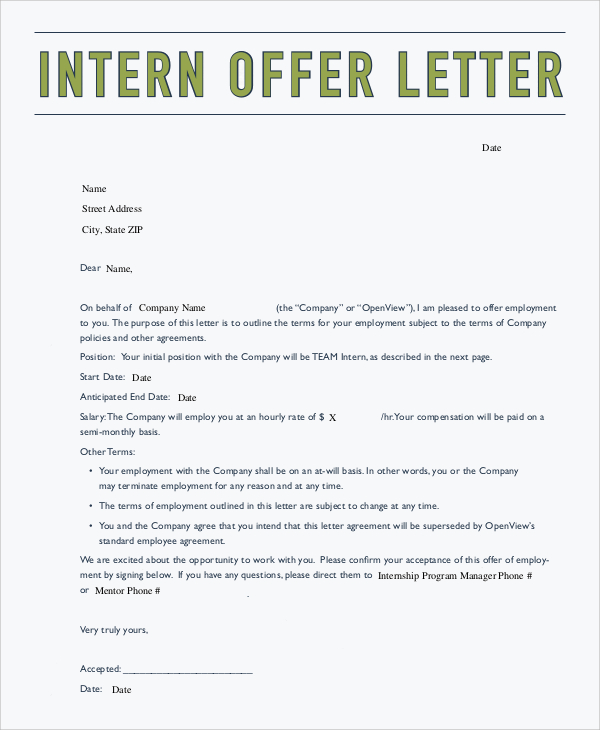 FREE 6+ Sample Offer Letter Templates in MS Word PDF