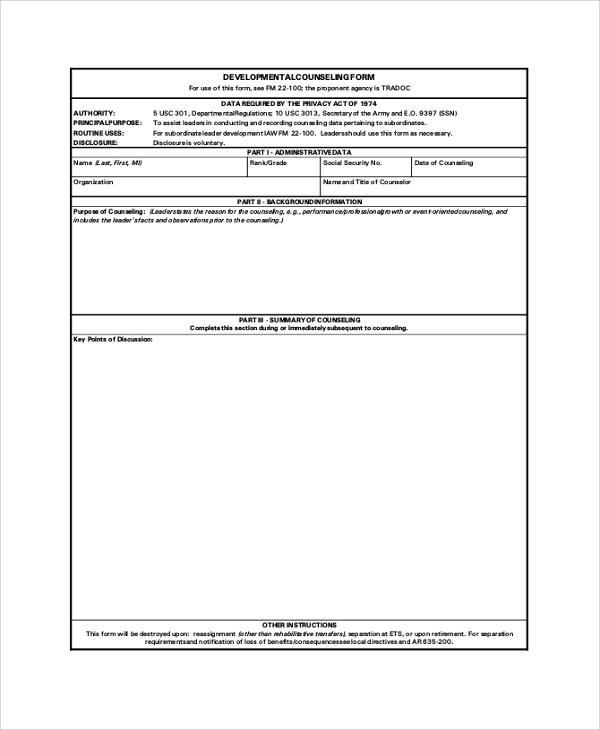 army counseling form