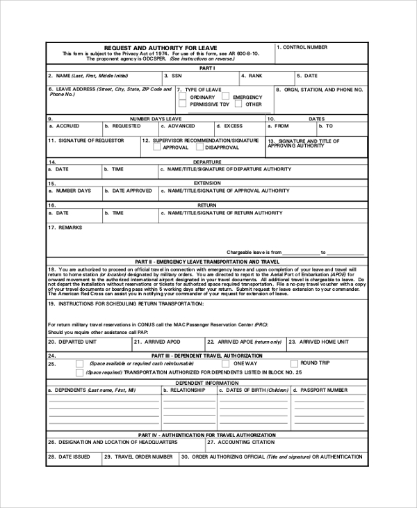 format of army leave form