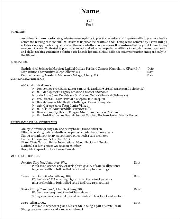 FREE 9 Sample Nursing Resume Templates In PDF