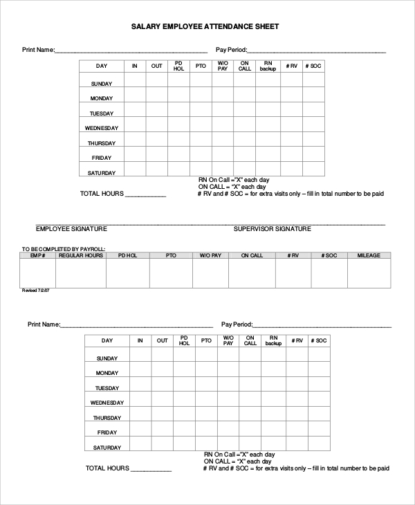 employee attendance sheet