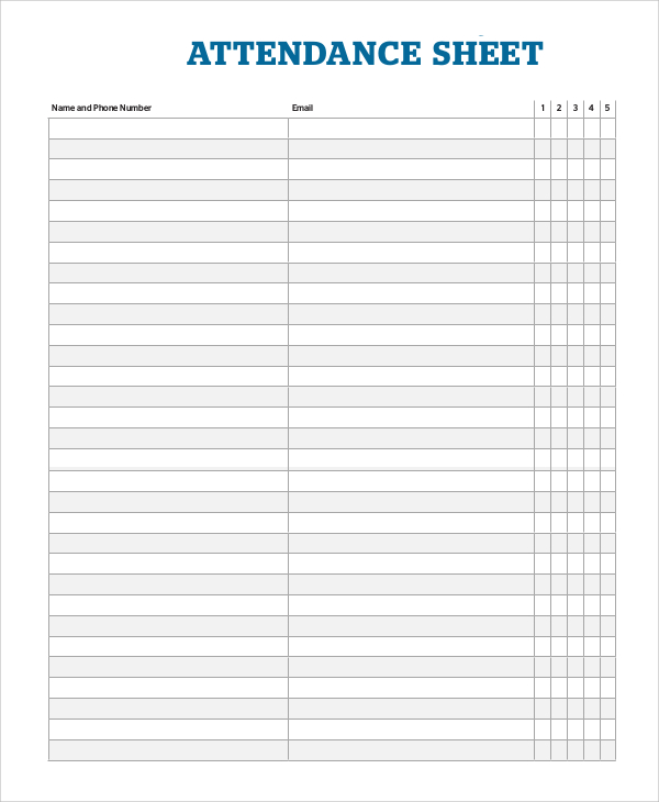 printable attendance sheet