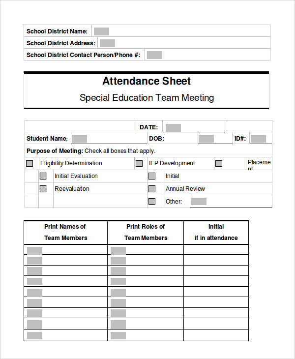 sample attendance sheet example