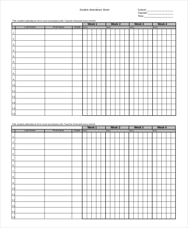 student attendance sheet