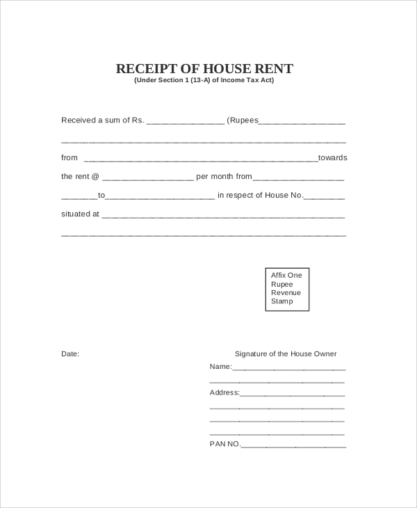 house rent receipt filled format