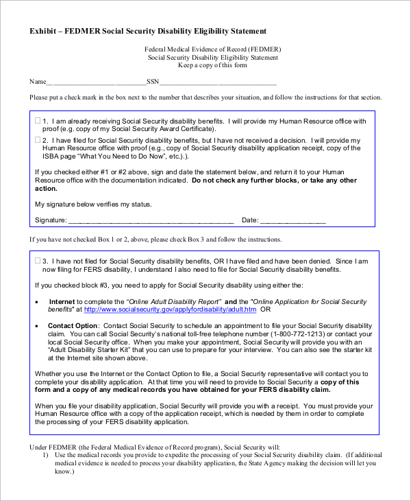 security disability social sample application Security in   PDF Form Examples 7 Social Sample