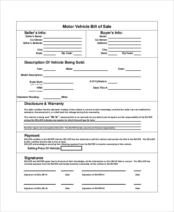 FREE 28 Car Bill Of Sale Samples In PDF