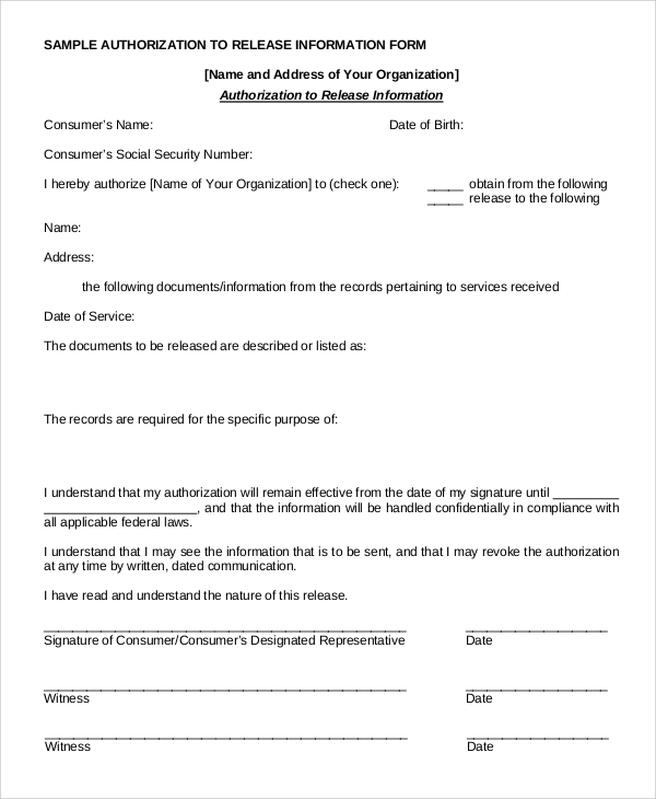 authorization letter to release information