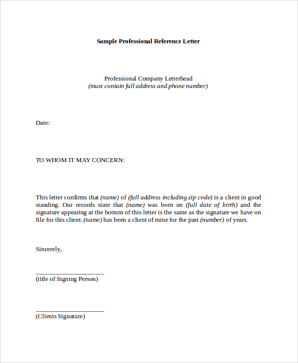 Reference Recommendation Letter Template