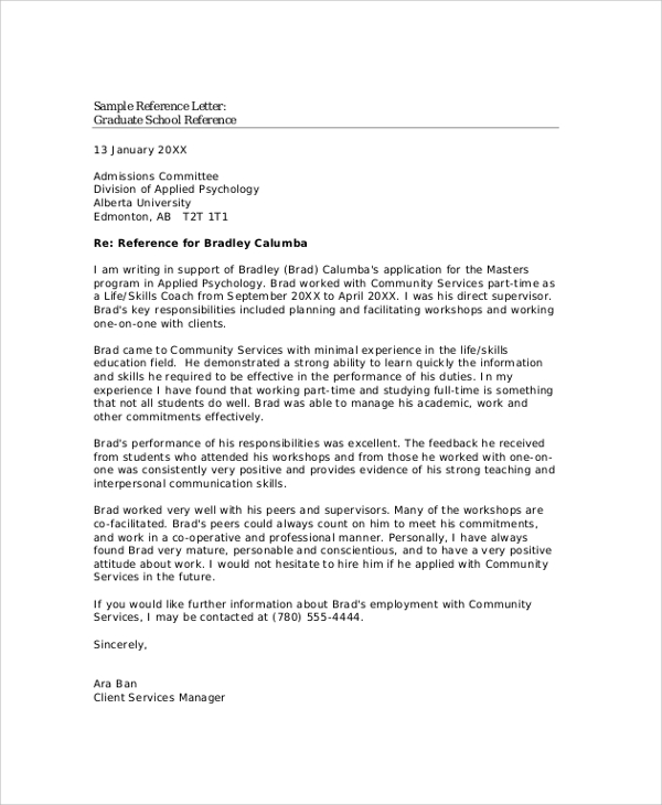 Letter Of Recommendation Template For Masters Program 8 Years Experience Resume