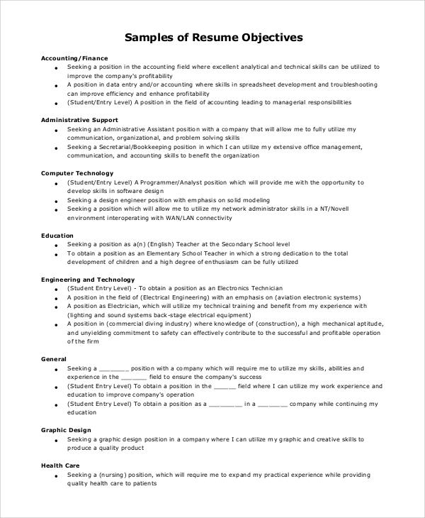 FREE 8+ Sample Resume Objective Templates in PDF | MS Word