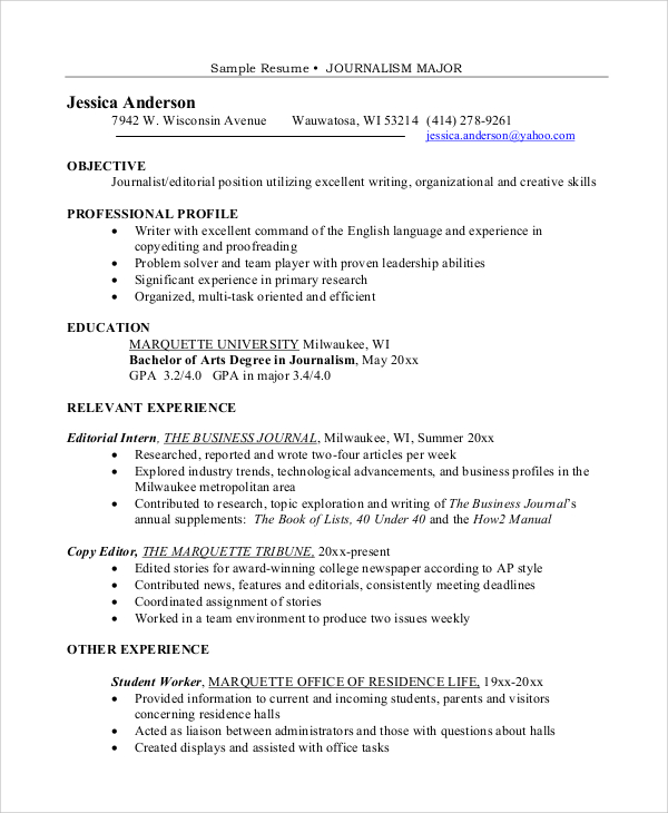 Objective Resume Sample