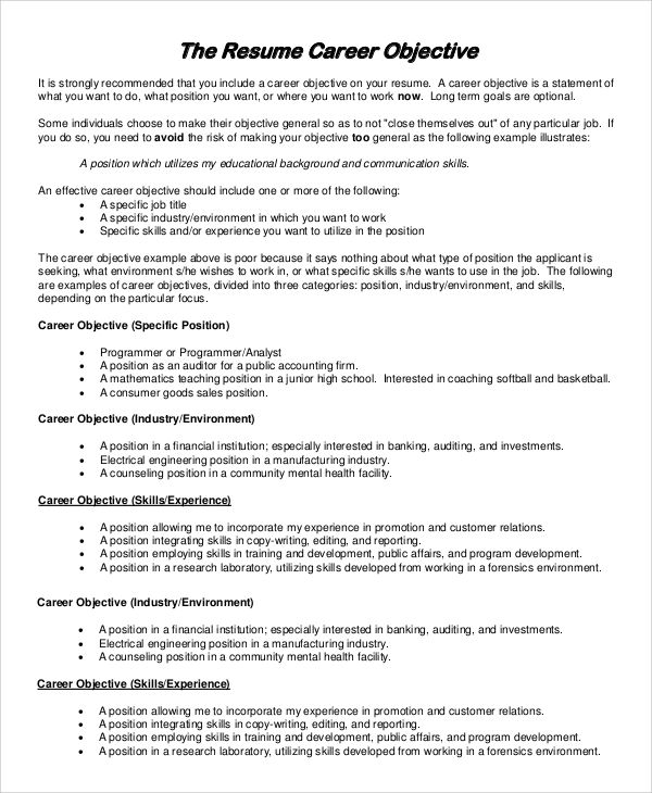 free 8 sample resume objective templates in pdf  ms word