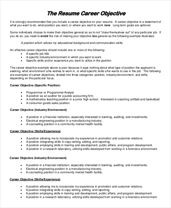 FREE 8+ Sample Resume Objective Templates in PDF MS Word