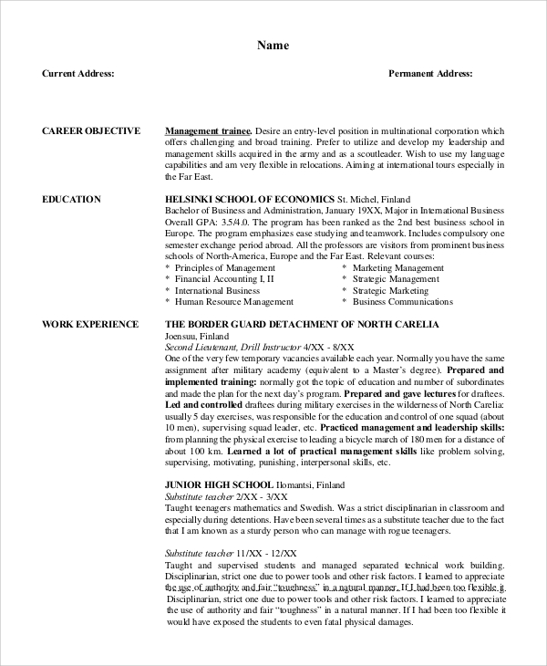 Career Objective For Resume For Business Management  Curriculum Vitae