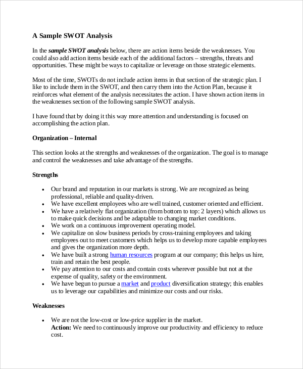 sample swot analysis example