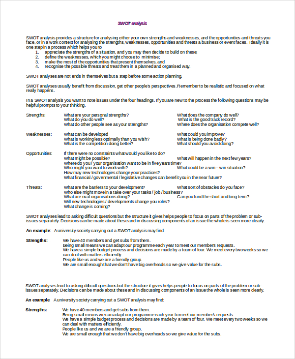 basic swot analysis example