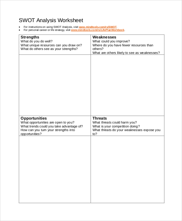 swot analysis worksheet example