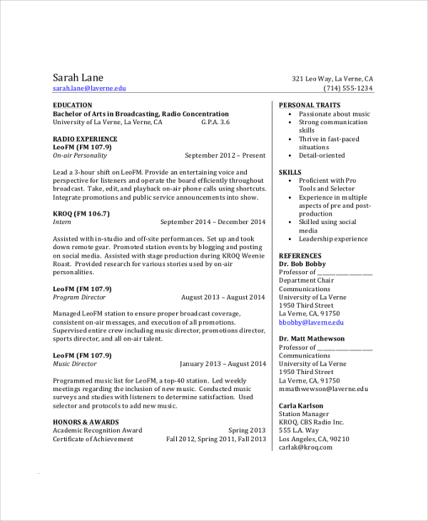 8+ Sample College Student Resumes  Sample Templates