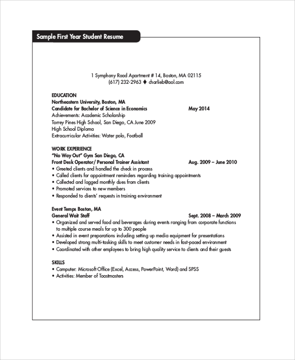 8+ Sample College Student Resumes Sample Templates  Resume Template
