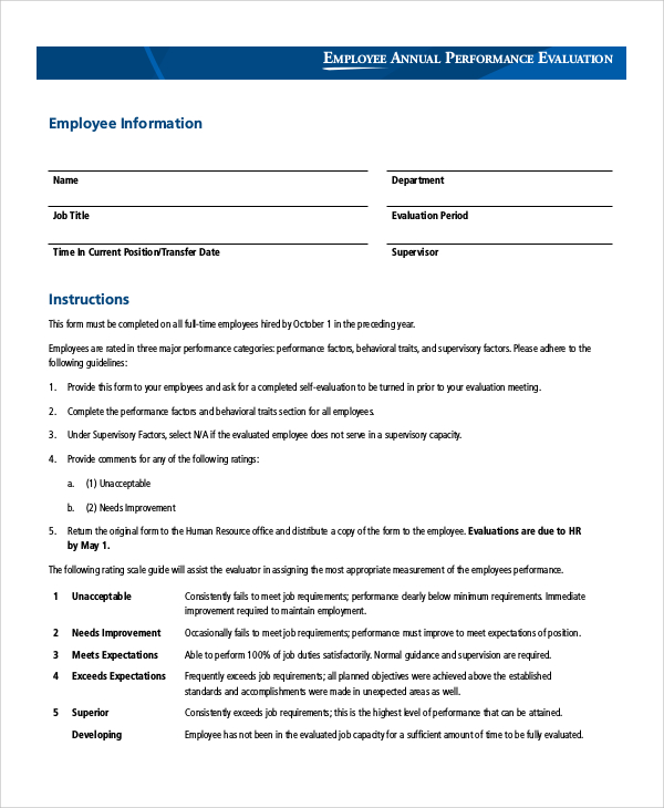 FREE 9+ Sample Employee Evaluation Forms in PDF | MS Word