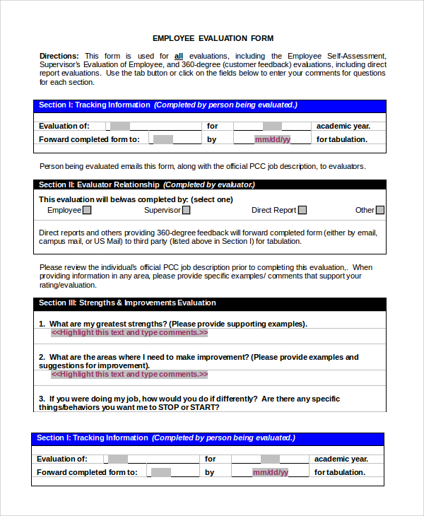 employee evaluation form format