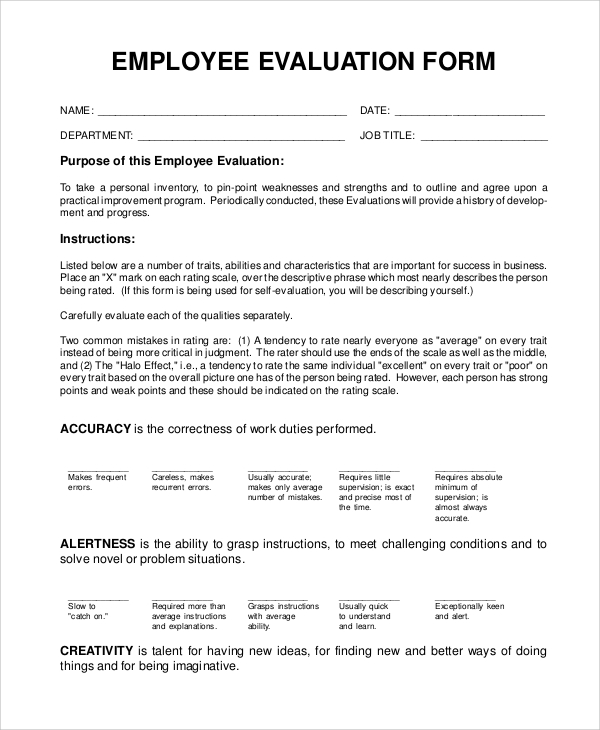 basic employee evaluation form