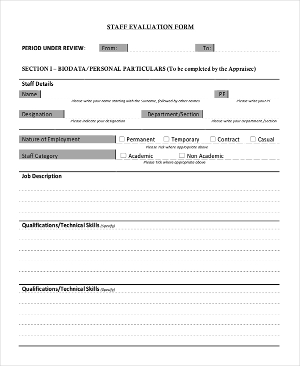 sample staff evaluation form