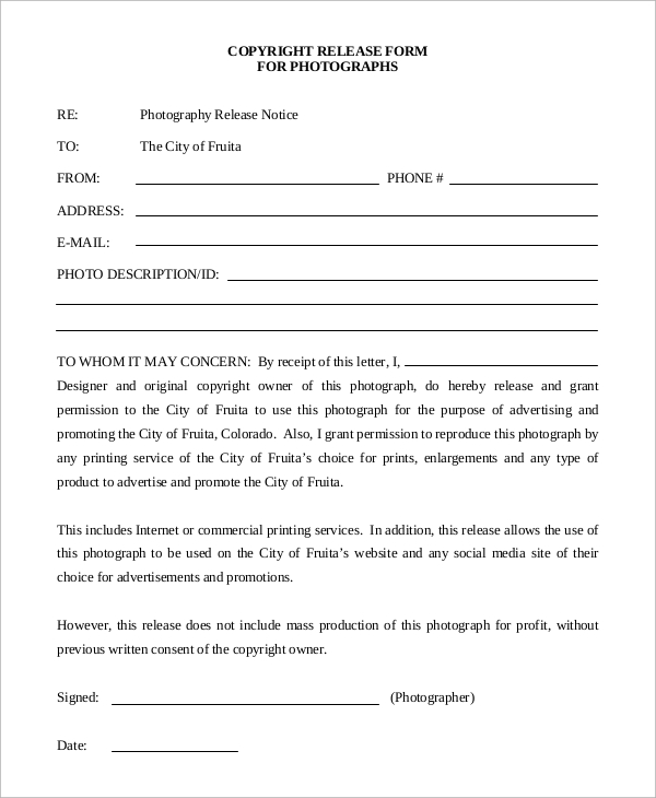 photo copyright release form