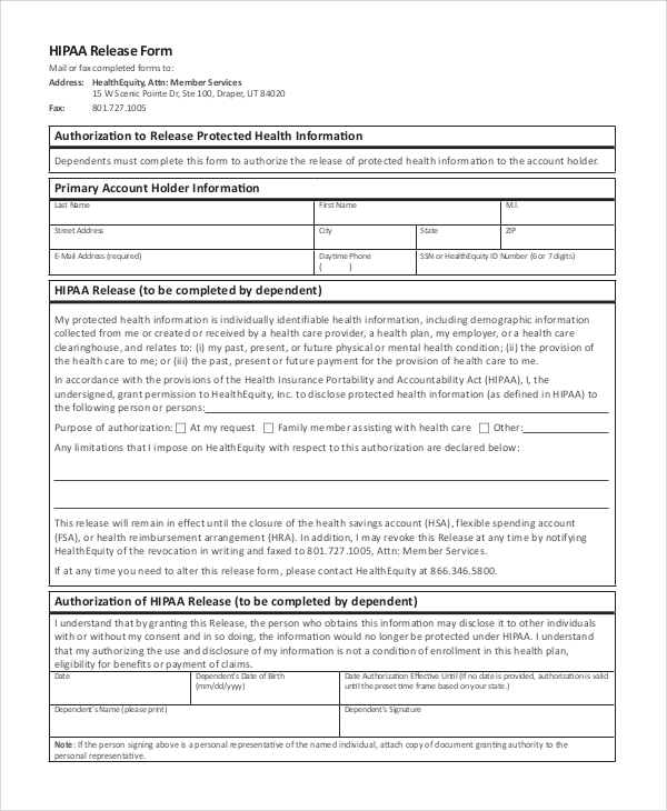 Free 9 Sample Hipaa Forms In Pdf Ms Word