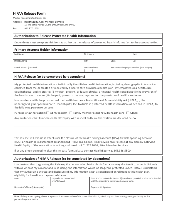 hipaa release form