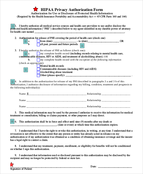 FREE 9+ Sample Hipaa Forms in PDF MS Word