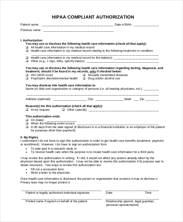 hipaa compliant authorization form