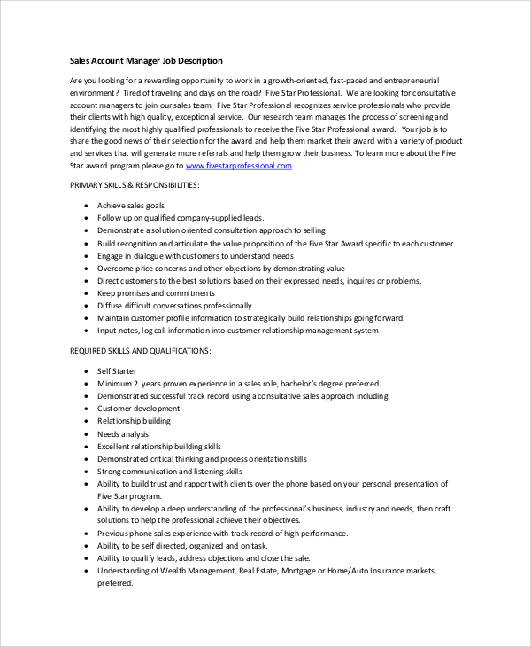 sales account manager job description