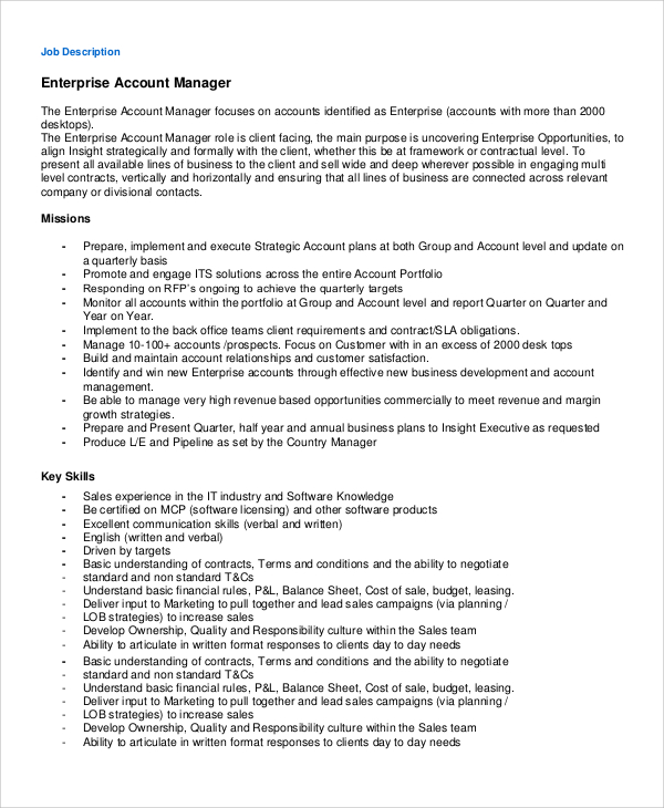 account manager duties for resume