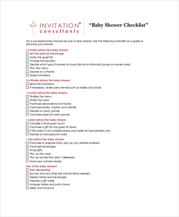 baby shower invitation checklist