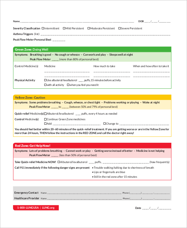 FREE 9+ Sample Asthma Action Plan Templates in MS Word PDF