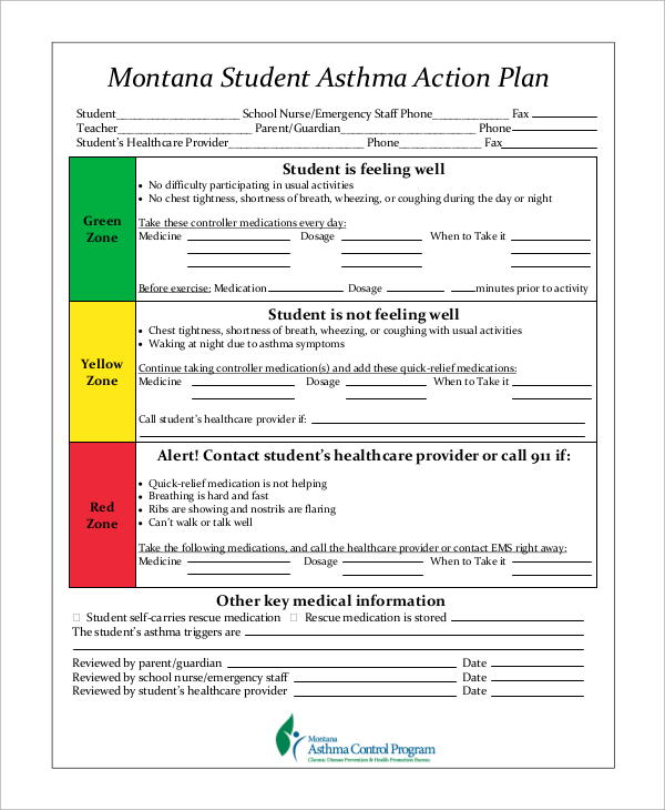 student asthma action plan
